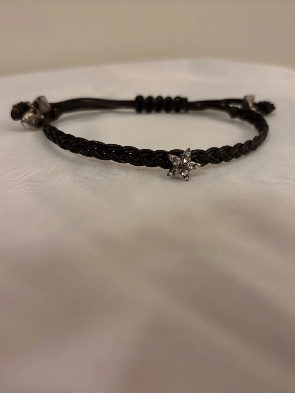 Fossil Black Braided Leather Bracelet with Crystal Star Charm